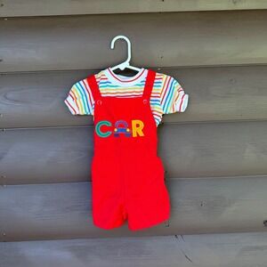 Health-tex Shortalls Set Toddler 24 Months Red Rainbow Striped Vintage Kidcore